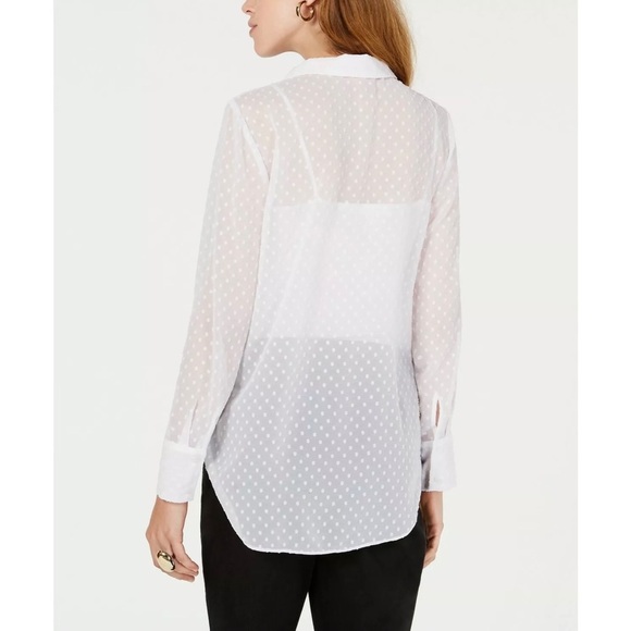 Bar III White Sheer V-Neck High-Low Casual Blouse - Picture 2 of 3